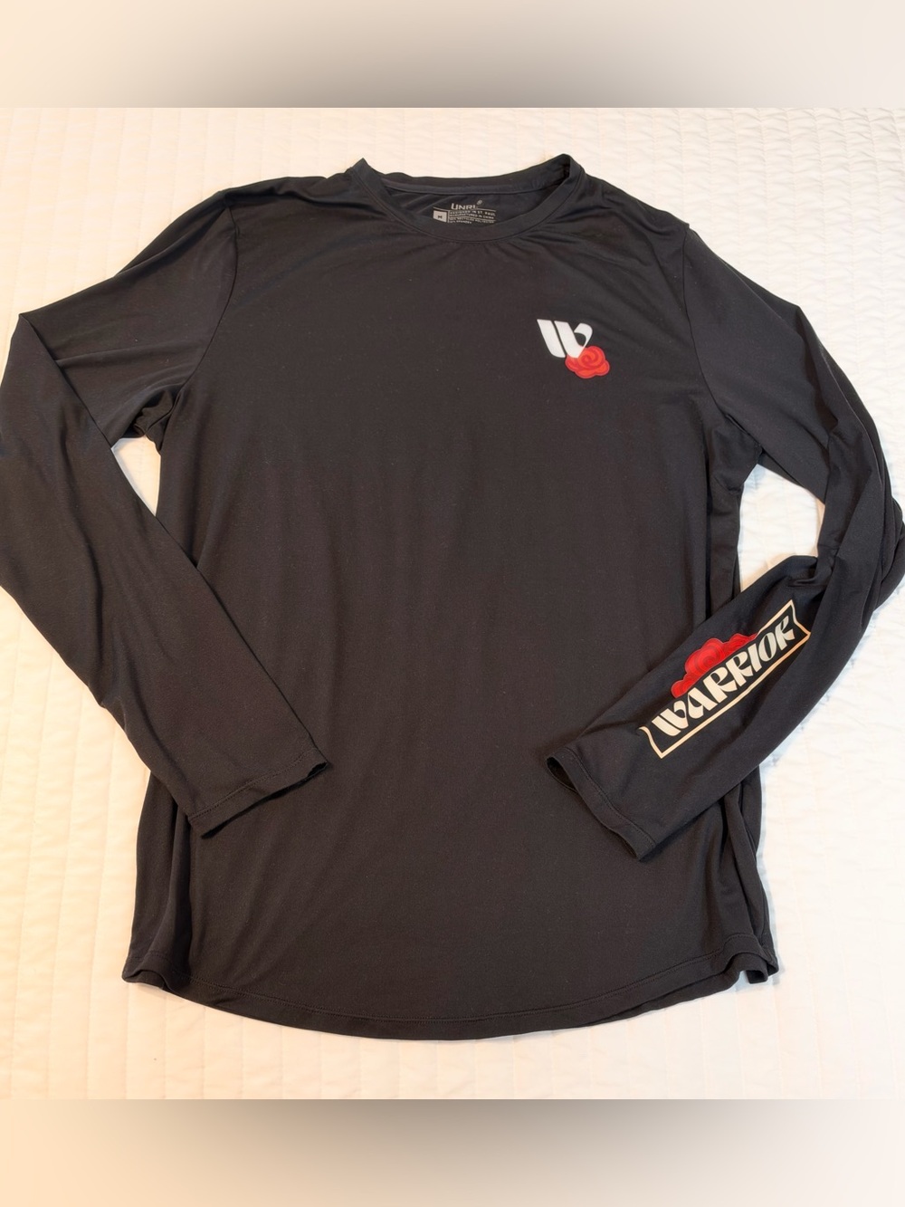 UNRL Black Warrior Rose Graphic Long Sleeve Stretch Shirt Size Medium